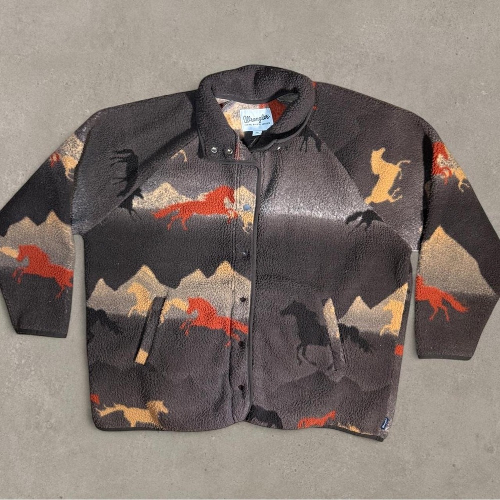 Wrangler Horse Print Fleece Jacket XXL Western Y2K